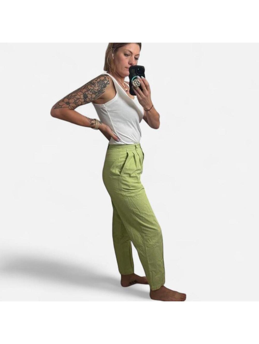 Light Green Cotton Gingham Pants